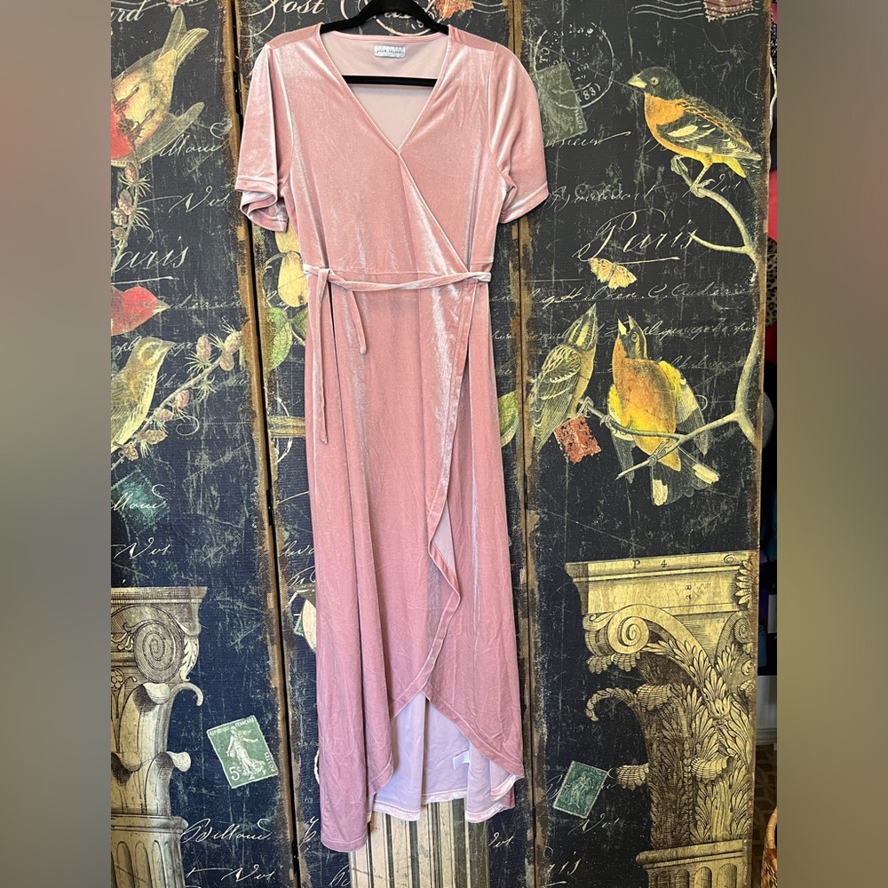 WRAP DRESS Blush Pale Pink, Velour Velvet Pink Thread Sz M-L